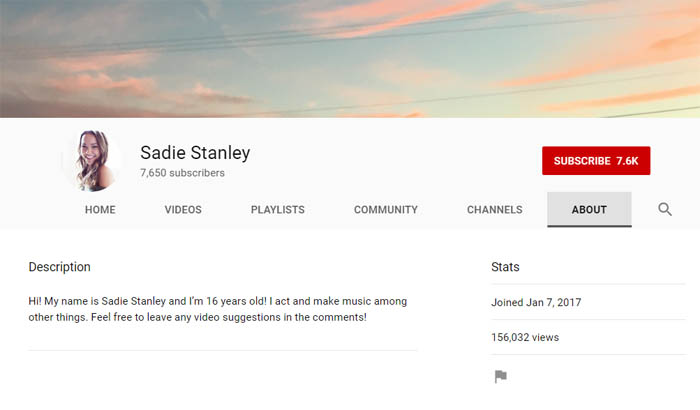 Sadie Stanley YouTube channel.